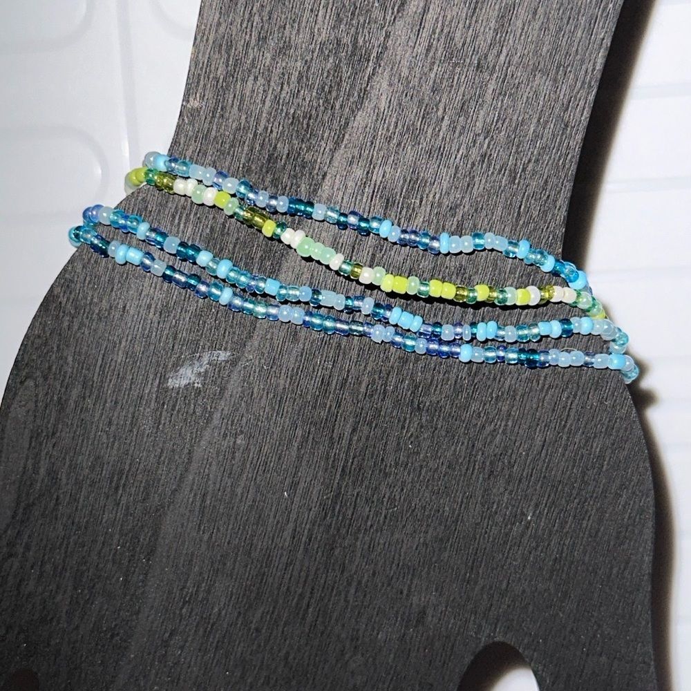 Women’s Seed Bead Stretch Bracelet Set of 4 Blue & Green Boho Stackable Jewelry
